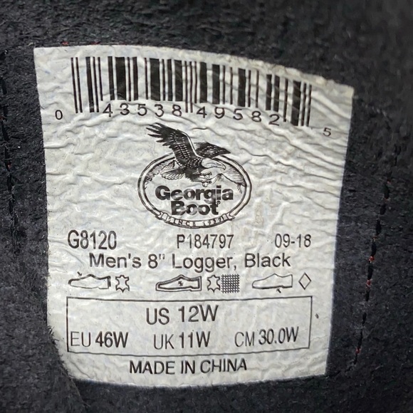Georgia Boot Men's Logger 8" Black Non Steel-Toe Work Oily Black 12 WIDE New - Picture 7 of 7